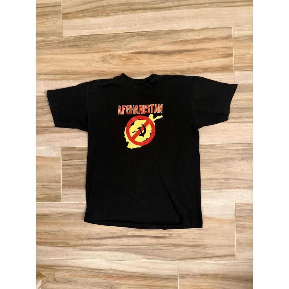 Vintage 80s Afghanistan Anti Communist T Shirt Stedman HEFT-T Black Large USA